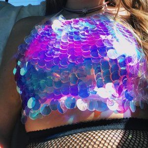 Cute Little Halter Sequined Crop